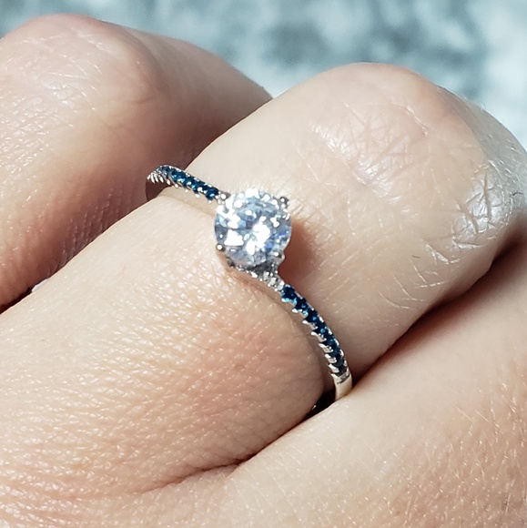 Silver Round Cubic Zirconia Created Nano Sapphire - Picture 2 of 8